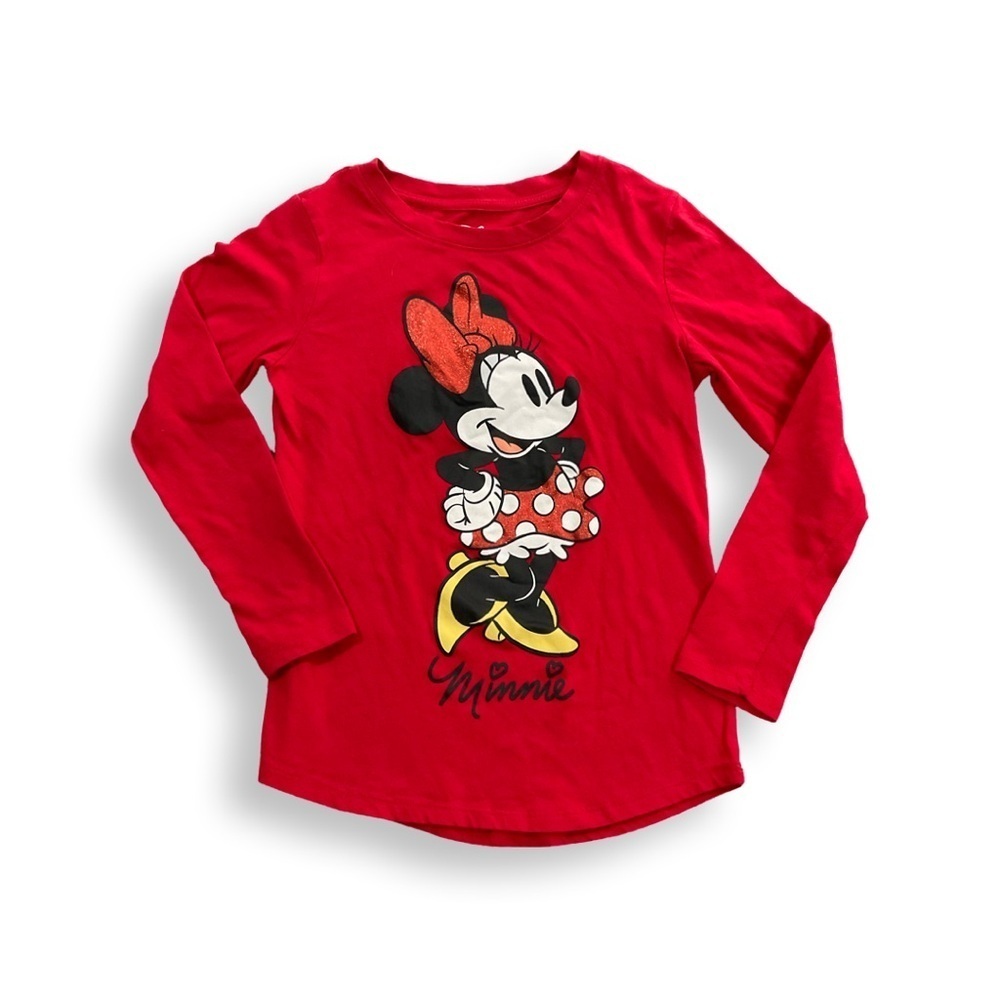 Disney Minnie Mouse Graphic T-Shirt Girls L 10/12 Red Long‎ Sleeve NWOT